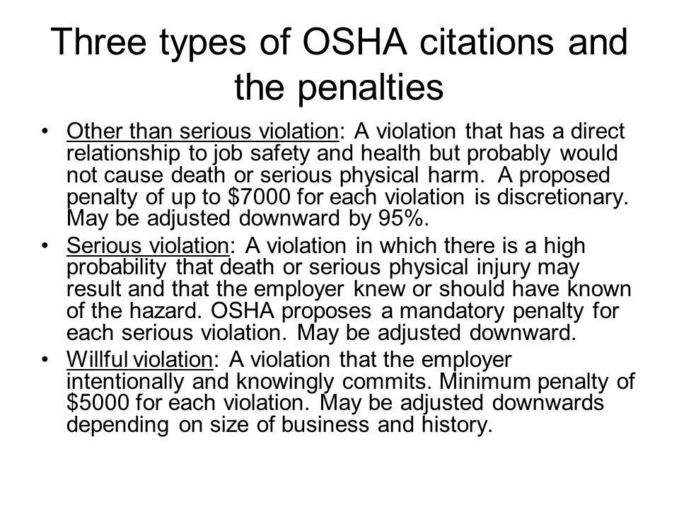 Three types of OSHA Citations and the Penalties