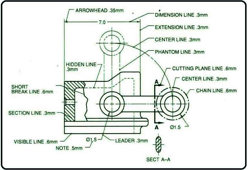 mechanical drawing with dimension