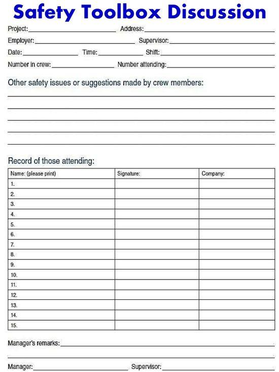 Safety Toolbox Discussion Form