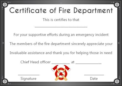Certificate of Fire Department 